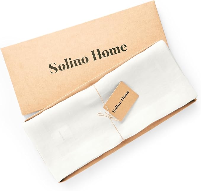 Solino Home 100% Pure Linen White Table Runner 60 Inches - 14 x 60 Inch for Dresser & Coffee Tables - Sonoma Collection, Winter & Valentines, Spring, Easter