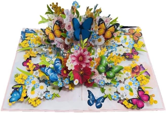 3D Pop-Up Butterfly & Flower Bouquet Greeting Card – Handmade Nature Card for Birthday, Mother’s Day, Anniversary & Special Occasions F49