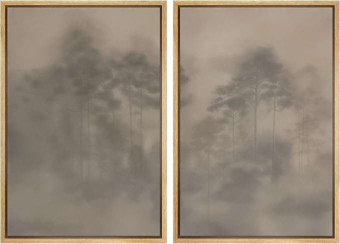 SIGNWIN Framed Canvas Print Wall Art Set Foggy Pine Forest Minimalist Monochrome Nature Illustrations Modern Art Scenic Colorful for Living Room, Bedroom, Office - 16"x24"x2 Natural