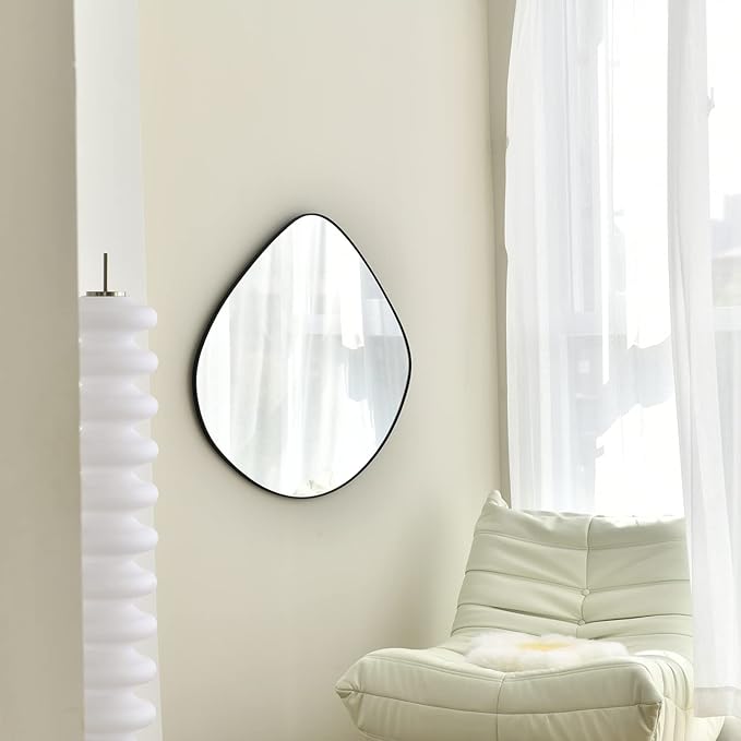 Irregular Wall Mirror Matel Matte Black Framed Wall Mirror for Living Room Bedroom Bathroom Entryway Wall Decor 28.2" L x 27.8" W ELE-003B