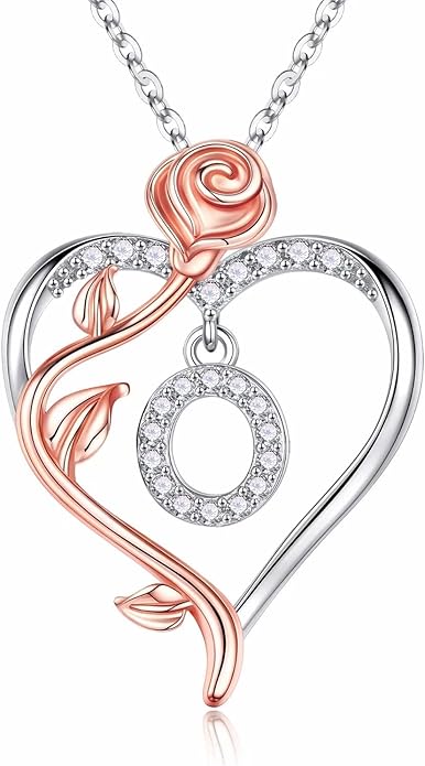 Iefil Stocking Stuffers for Women Wife - 925 Sterling Silver Rose Heart Initial Necklace, Christmas Anniversary Birthday Gifts for Women, Jewelry Gift for Her Wife Girlfriend Mom Daughter