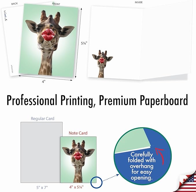 The Best Card Company Assorted Blank Greeting Card Box Set - Incl. 20 Cards + Envelopes - 10 Unique Designs - Ideal for Thank Yous, Invitations, More - Wild Kisses AM9280OCB-B2x10-NB