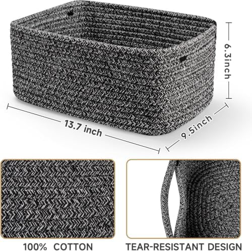 3 Pack Storage Baskets for Organizing, 13.7×9.5×6.3", Mixed Black - Image 3