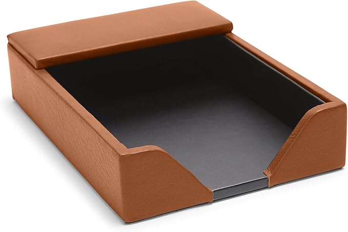 Leatherology Cognac Classic Memo Pad Holder – Leather Desk Note Holder with 210 Sheets Included, Compact Open-End Design & Microsuede Base for Home or Office Use