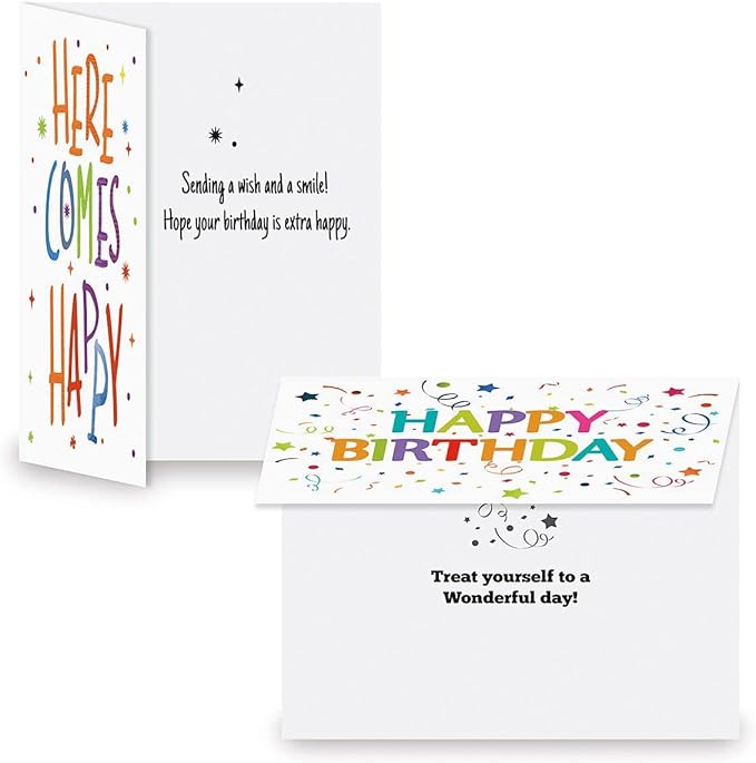 Current Confetti Fun Happy Birthday Greeting Card Set - Value Pack of 20 Cards With White Envelopes, 10 Designs, Large 5" x 7" Assortment