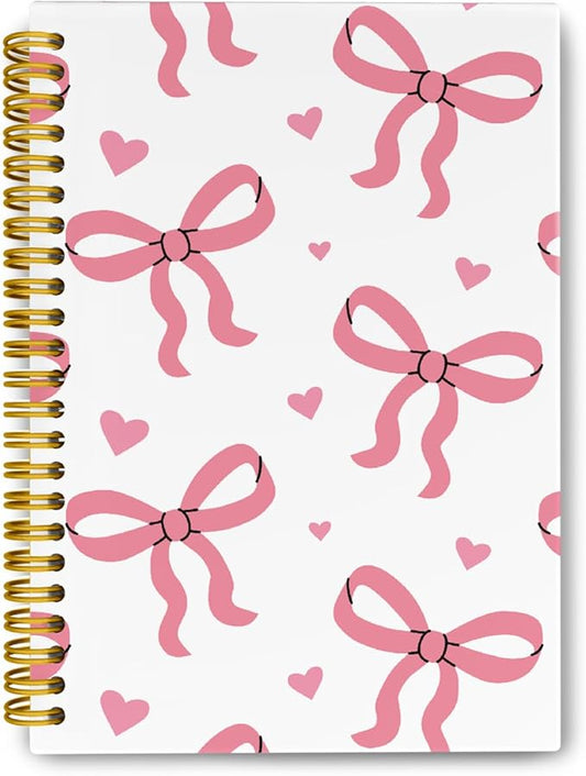 Trendy Coquette Pink Bow Heart Journaling Notebooks, Preppy Notebook Journal for Girls, Pink Office Supplies, Hardcover Spiral Notebooks College Ruled 5.5 x 8.3