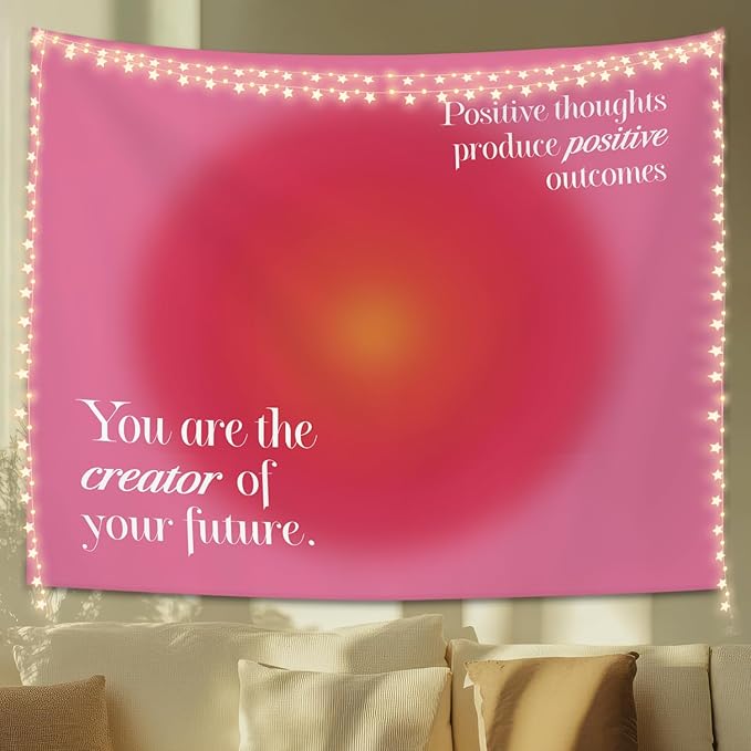 STHTTSW Pink Aura Tapestry Aesthetic, Positive Affirmations Cute Tapestries Wall Blanket, Motivational Wall Hanging Decor for Dorm School Counselor Therapy Office 50x60 Inch