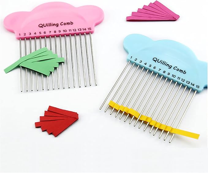 ZZLZX 2PCS Paper Quilling Comb Tool DIY Paper Craft Tool Paper Comb Weaver Origami Carding Art Tools Creat Loops Accessory Supply Origami Carding Art Craft Tool (Blue and Pink)