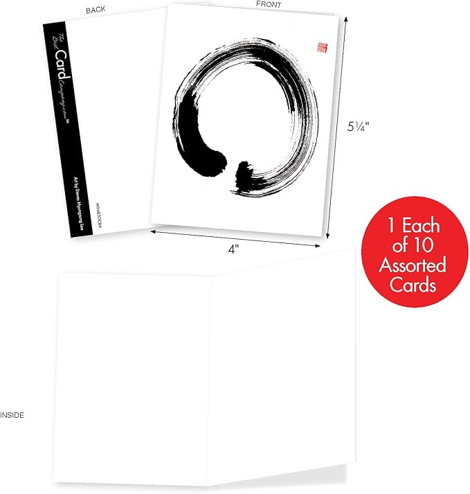 The Best Card Company - 10 Blank Note Cards Assortment for Men and Women (4 x 5.12 Inch) - Zen Patterns and Symbols, Bulk Boxed Set - Zen Circles M9683OCB