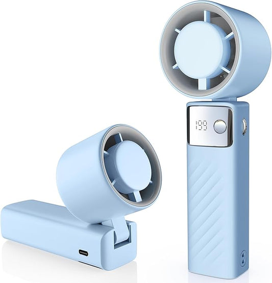 Portable Handheld Turbo Fan - Foldable Mini Fan with Air Turbo Tech, 1-199 Speed Adjustment, 20H Runtime, LED Display, Battery-Powered for Indoor/Outdoor Use Light Blue
