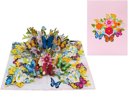 3D Pop-Up Butterfly & Flower Bouquet Greeting Card – Handmade Nature Card for Birthday, Mother’s Day, Anniversary & Special Occasions F49