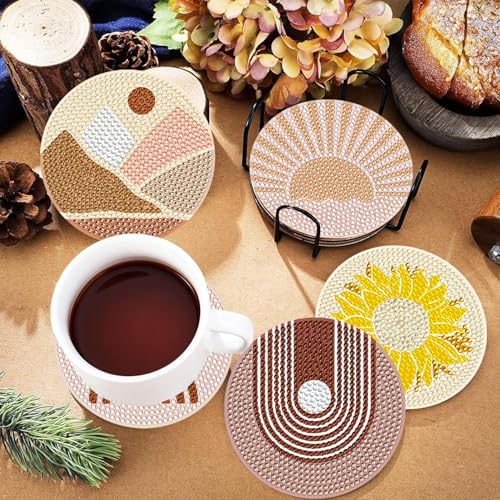DOTSOPS 6 Pcs Diamond Art Kits for Adults Diamond Art Coasters with Holder - Image 4