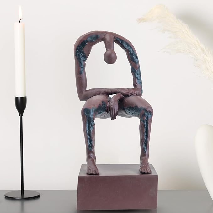 R REALONG Melancholy Remembrance Sculpture – Rust Red Solid Bronze Statue, Handcrafted Lost-Wax Casting Memorial Figurine for Honoring Loved Ones, 6.1"x5.1"x12.6", Artisan Hot-Cast Bronze Art Decor