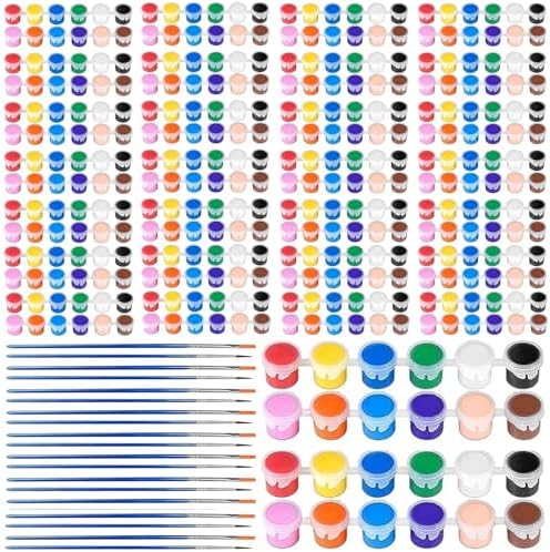 DUA MAIGA 420Pcs Washable Acrylic Paint for Kids Arts and Crafts, 30 Gouache Watercolor Paint Sets of 12 Colors for Party Classroom Painting Supplies, 30 Flat and 30 Pointed Brushes by DUA+MAIGA
