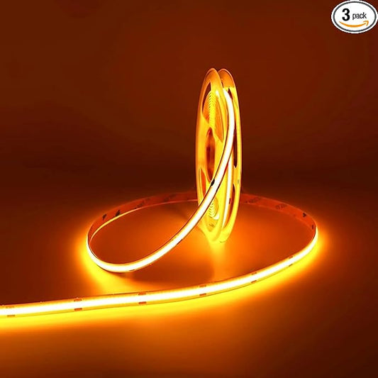 12V Gold COB LED Strip Light Self Adhesive, 480LEDs/m 16.4FT CRI90 Golden Yellow Amber Color LED Tape for Hotel Room Kitchen House Ceiling Christmas Decor (DC12V, Without Power Supply)