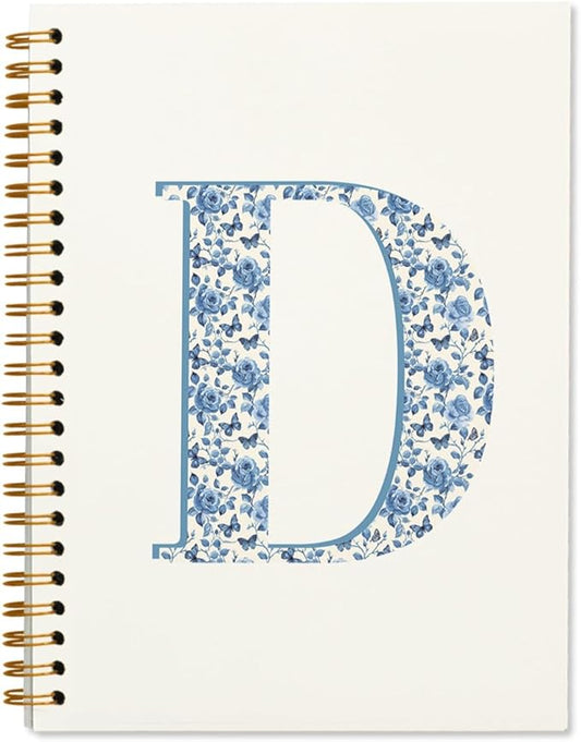Blue Cute Initial Notebook Journal Diary Libretas Escolares D, Cute Preppy Aesthetic Personalized Notebook Gifts for Teen Girls Women Kids,Preppy Blue Aesthetic School Supplies for Girls 5.5x8.3