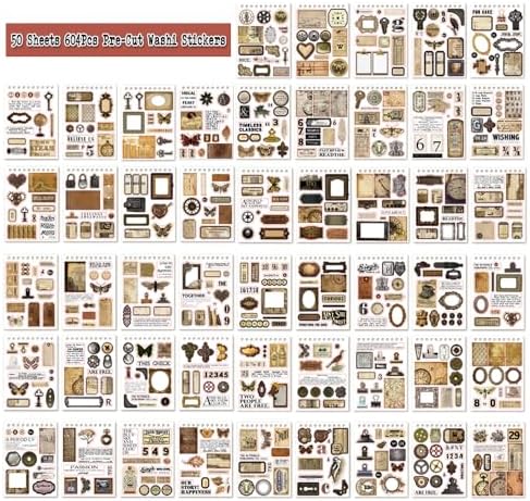 50 Sheets Precut Dark Academia Washi Stickers Book for Journaling, 604PCS Vintage Scrapbook Stickers, Ephemera for Junk Journal Supplies, Scrapbooking, Bujo, Collage, Adults Crafts Arts - Image 2