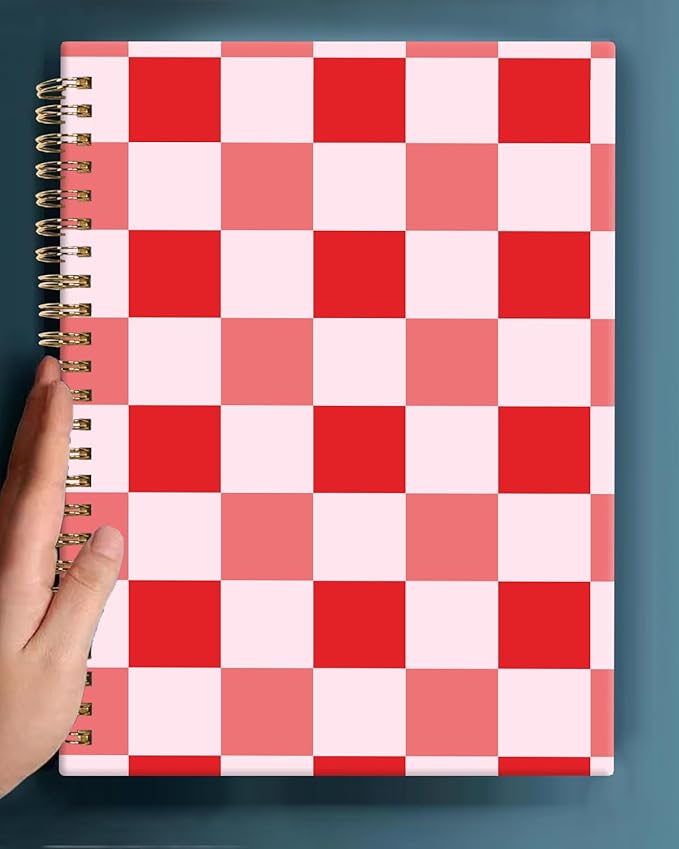 Spiral Journal Notebook,A5 Hardcover Lined Journals for Women 6 x 8.3 in,60 Sheets 120 Pages Thick Paper,Cute College Ruled Writing Notebook for Office Work School(Red Plaid Chessboard)