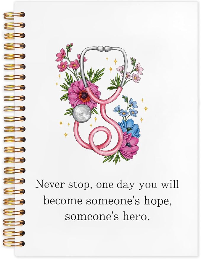 WUCHJ Nurse Notebook, Nursing School Gifts Journal, Future Nurse Doctor Gifts, Floral Stethoscope Spiral Notebook Journal for Note Taking, Nursing Medical Office Supplies, 5.5x8.3 Inch