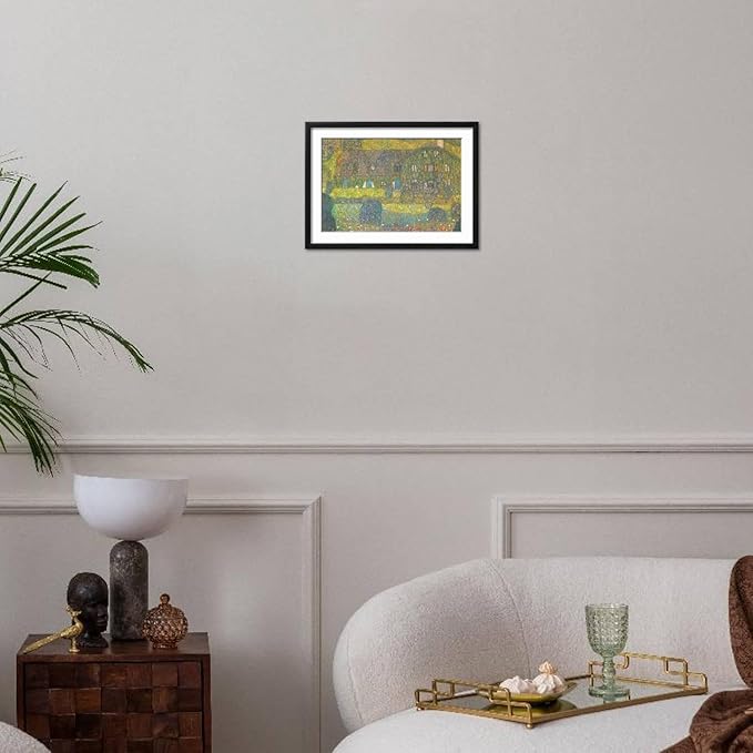 ART.COM Wall Art Print House in Attersee on Black Frame by Gustav Klimt, 22" x 16"