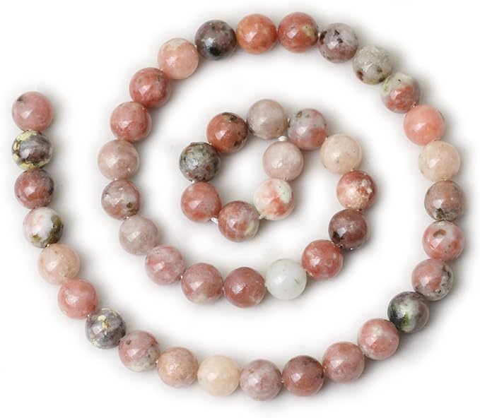 45PCS 8mm Natural Plum Blossom Stone Gemstone Round Loose Beads for DIY Bracelet Necklace Earrings Jewelry Making 1 String 15 Inches