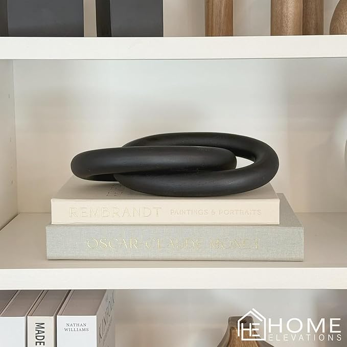 Product Elevations Wood Chain Link Decor – 13” Black Wooden Decorative Object for Coffee Table Decor & Neutral Decor for Home – Modern Knot Accent for Shelf Styling, Books, or Housewarming Gifts