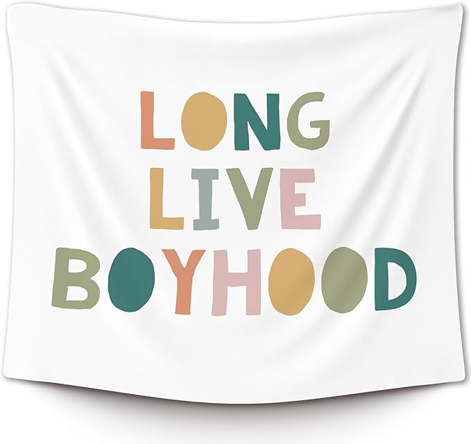 XLDLIOO Boho Classroom Tapestry, Long Live Boyhood Wall Tapestry, Boho Classroom Decor, Inspirational Wall Decor Art for Kids Boys Toddler Nursery Room Playroom, 50x60in