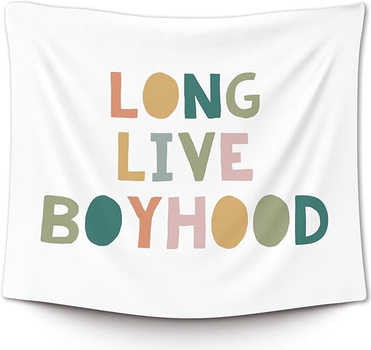 XLDLIOO Boho Classroom Tapestry, Long Live Boyhood Wall Tapestry, Boho Classroom Decor, Inspirational Wall Decor Art for Kids Boys Toddler Nursery Room Playroom, 50x60in