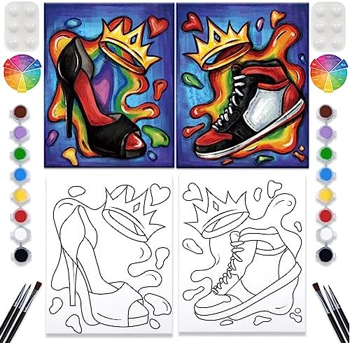 VALLSIP 2 Pack Canvas Painting Kit 8X10 Pre Drawn Canvas Couples Date Night by VALLSIP