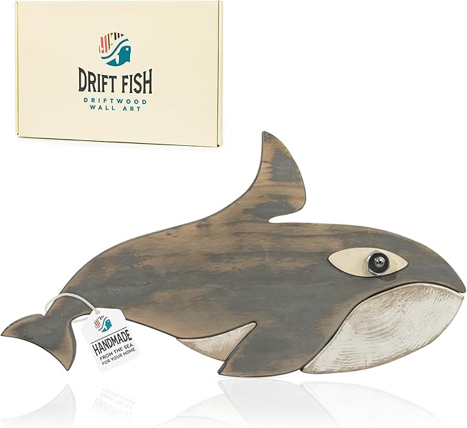 Mint Bucket Brands Driftwood Fish Nautical Wall Decor - 17" x 10" Handmade Wooden Rustic Coastal Wall Art for Living Room, Bedroom, Office, Bathroom - Ocean Beach Decoration (Finn)