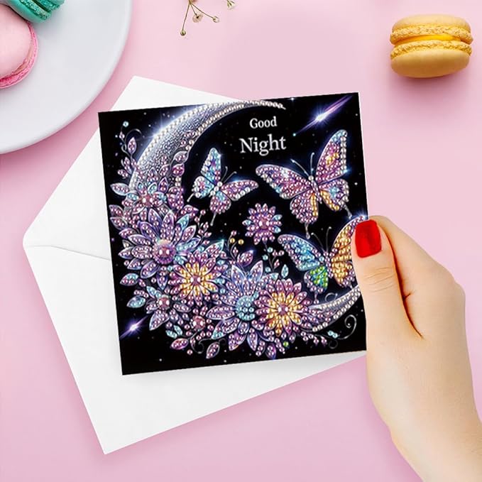 Ceitura 6Pcs DIY Diamond Art Painting Crafts Rhinestone Painting Greeting Card Making Kit Postcard for Holiday Christmas New Year Party Favors (Moon Butterfly)