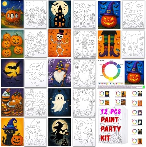 12PCS 8x10IN Pre Drawn Canvas to Paint for Adults Halloween Paint Party by PAILIM