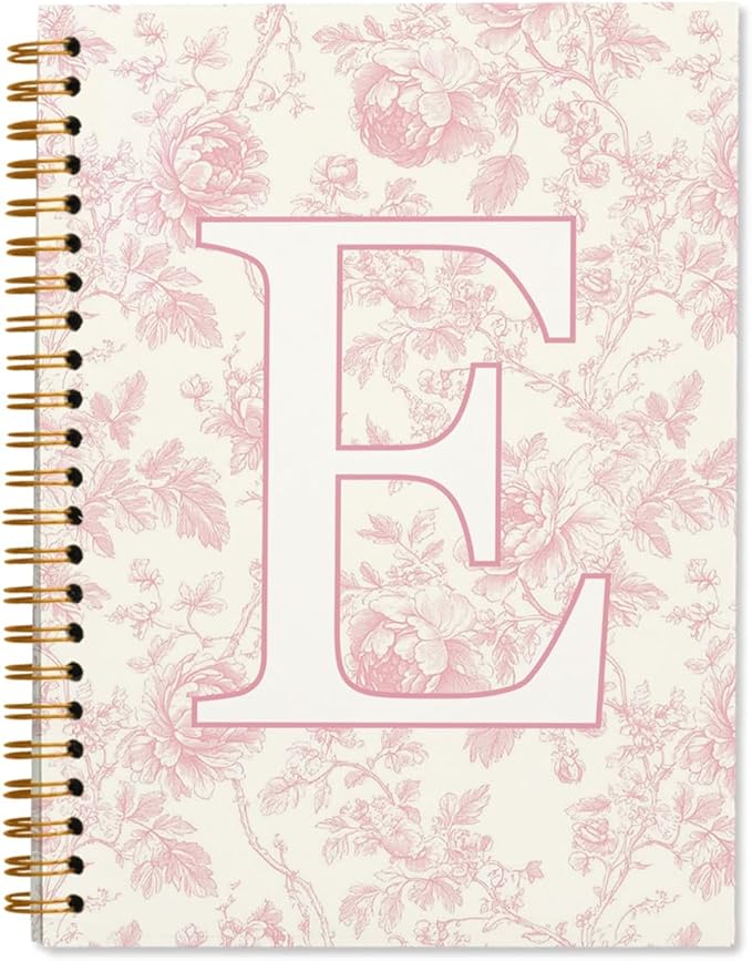 Pink Initial Notebook Journal Embroidered E, Teacher Journal,Aesthetic Notebook, Monogrammed Personalized Stationery Gifts for Women, School Supplies for Girls 5.5x8.3