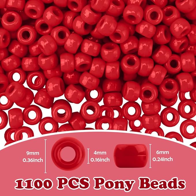QPIXVB 1100PCS Red Pony Beads,Christmas Beads for Jewelry Making,Friendship Bracelet Bead Kit for Crafts,Bulk Pony Bead for Christmas DIY Crafts Gifts