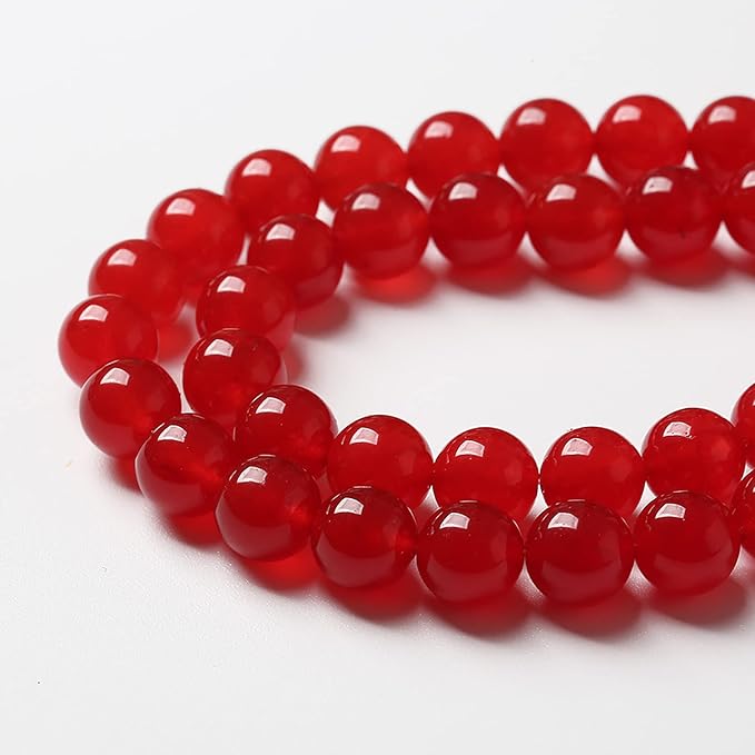 90pcs 8mm Natural Red Jade Chalcedony Beads Round Loose Stone Beads for Jewelry Making DIY Bracelet 2 Strand 32"