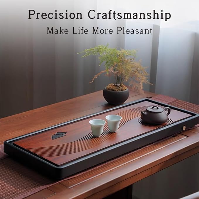 Bamboo Tea Tray Home Office Japanese Tea Set Tea Serving Tray 26x10x1.25in Vintage Chinese Kungfu Tea Tray Gongfu Water Storage Table