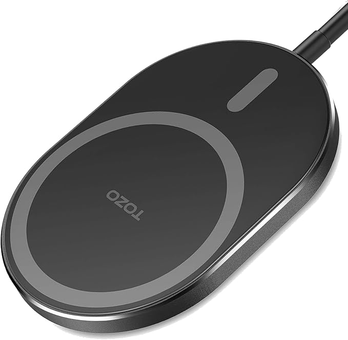 TOZO Ultra-Thin Portable Wireless Charger 15W Max Fast Wireless Charging Pad Compatible with iPhone 17/16 Plus/16 Pro Max /15/14/13/SE, Samsung Galaxy S24/S23/S22 Series (No AC Adapter), Dark Gray