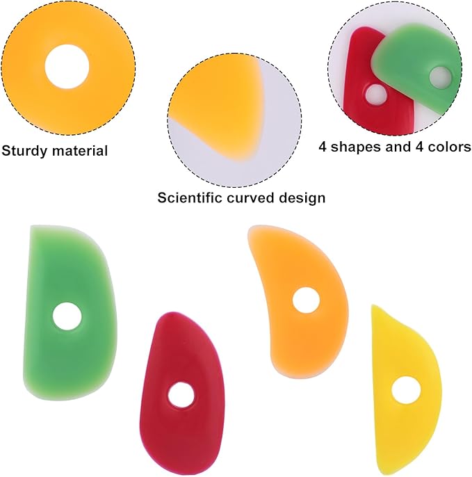 4pcs Pottery Ribs, 4 Styles Soft Silicone Colorful Pottery Trimming Rib Practical Ceramic Shaping Clay Tools Suitable for Shapes Sculpting & Trimming