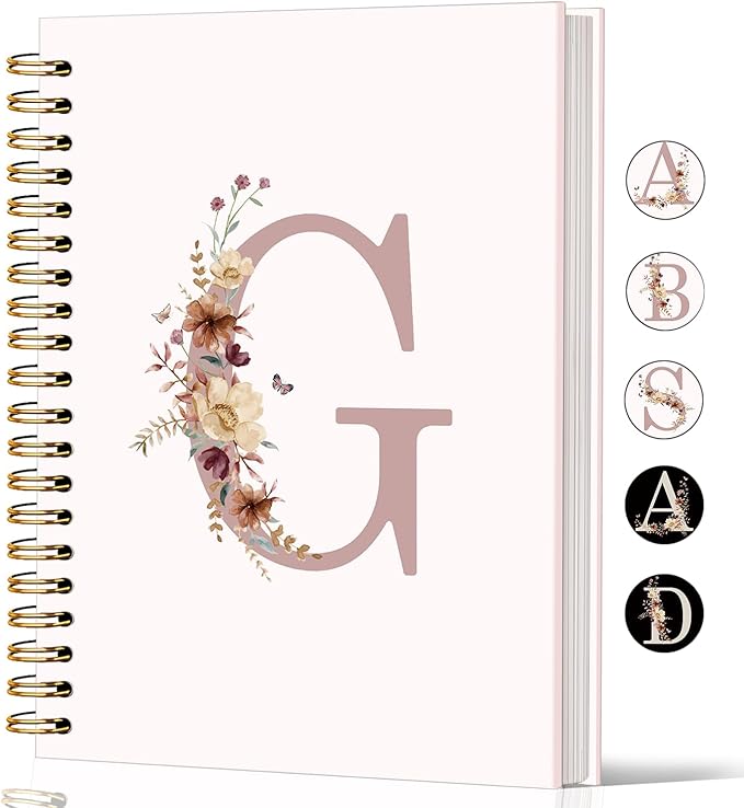 Lacama Pink monogram G notebook Journal, Aesthetic Wildflower Personalized Spiral Notebook, Customized Monogrammed Gifts, Birthday Gifts for Women, School Supplies, Office Supplies 5.5x8.3
