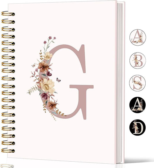 Lacama Pink monogram G notebook Journal, Aesthetic Wildflower Personalized Spiral Notebook, Customized Monogrammed Gifts, Birthday Gifts for Women, School Supplies, Office Supplies 5.5x8.3