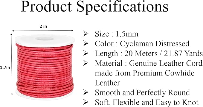 GENIQUE Real/Genuine Round Leather String Cord for Necklace, Bracelets, Jewelry, Kumihimo Braiding, DIY Projects (20 Metres) (1.5mm, Cyclaman Distressed)