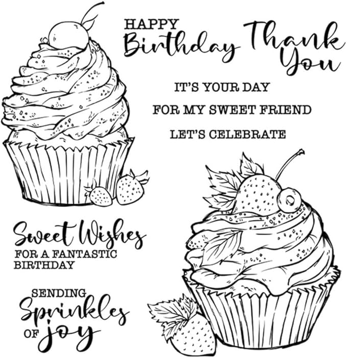 Birthday Cupcake Strawberry Stamps and Cutting Dies for Card Making DIY Transparent Silicone Clear Stamp and Metal Die Cuts Sets for Scrapbooking Paper Greeting Cards Decor Seals Craft Supplies