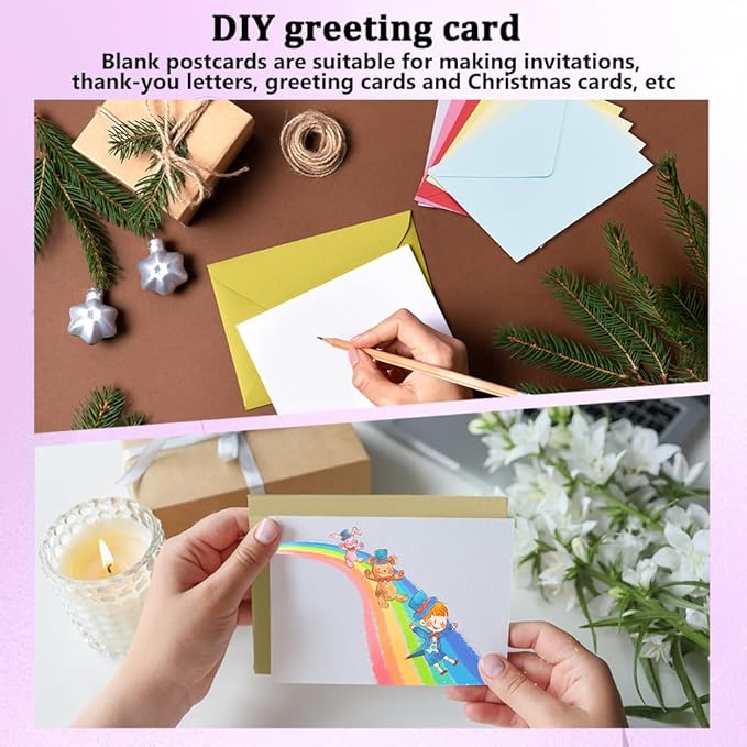 OLYCRAFT 35 Sets Colorful Envelopes and Blank Cards 7.3x5.3 Inch Envelopes with White Blank Note Cards DIY Greeting Card Kit with Sticker Pocket Envelope for Wedding Party Thanksgiving Art Projects