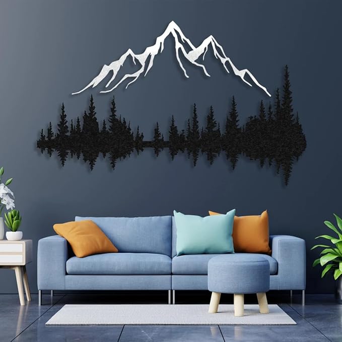 Metal Wall Art | Mountain & Forest Wall Sculptures | Rustic & Modern Wall Decor for Living Room, Home, Bedroom, Office, Kitchen & Outdoor (White, 38.58'' x 25.72'' IN)