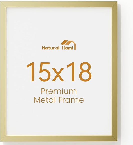 15x18 Aluminum Metal Picture Frame,Tempered Glass Gold Photo Frame 15x18 for Family Photo,Posters,Art,Document to Wall Mount Horizontally or Vertically