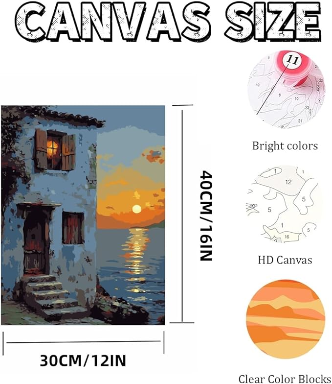 Mosaflare Paint by Numbers for Adults Beginner, Beach House Adult Paint by Number Kits on Canvas, DIY Scenery Acrylic Oil Easy Painting by Numbers for Home Wall Decor 12X16 inch (Without Frame)