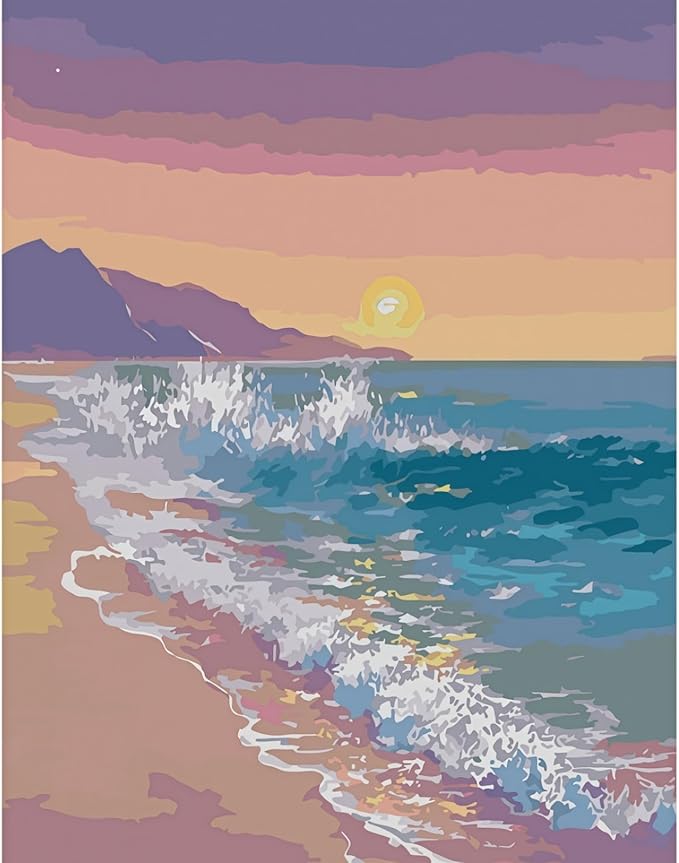 BYGFHLYW Paint by Numbers Kit for Adults Beginners, Seaside Beach Landscape Easy Adult Paint by Number Kits On Canvas, DIY Acrylic Oil Painting Kits for Home Wall Decor 16x20Inch
