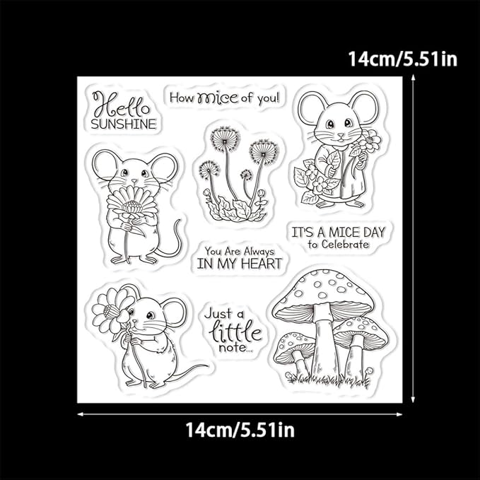 Flower Mouse Mushroom Stamps and Cutting Dies for Card Making DIY Transparent Silicone Clear Stamp and Metal Die Cuts Sets for Scrapbooking Paper Greeting Cards Decor Seals Craft Supplies