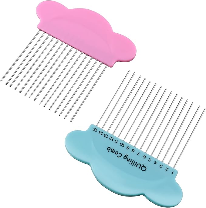 ZZLZX 2PCS Paper Quilling Comb Tool DIY Paper Craft Tool Paper Comb Weaver Origami Carding Art Tools Creat Loops Accessory Supply Origami Carding Art Craft Tool (Blue and Pink)