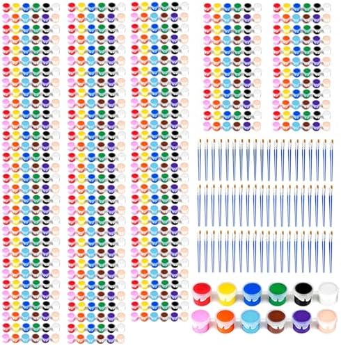 12 Colors Mini Acrylic Paint Set, 60 Pack Washable Paint Strips for Classroom Party - Includes 120 Brushes, 720 PCS kids Paint Kits for Easter Eggs, Birthday, school supplies by OLINGYOU